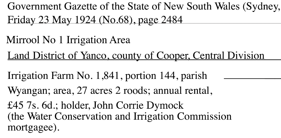 Land Leased by John Corrie
